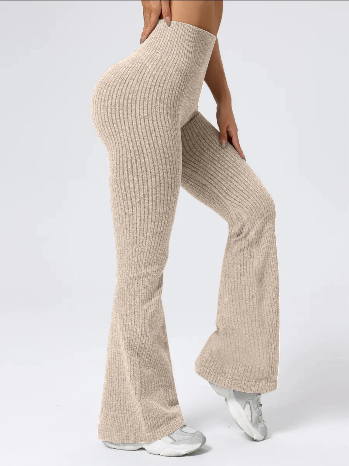 Women's High-Waist Seamless Ribbed Yoga Pants, Full-Length Stretch Workout Leggings for yoga, workouts, and casual wear