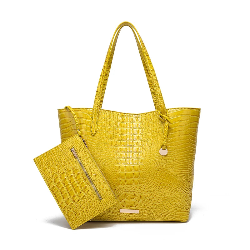 Women Outdoor Embossed Texture Tote Bag Set, Spacious Carryall with Detachable Zipper Pouch, Multi Compartment Shoulder Handbag for Camping Beach Picnic Day Trips