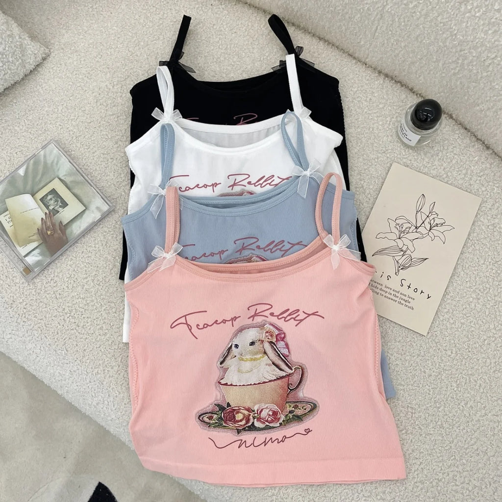 Cute Rabbit Print Crop Tank Top – Kawaii Backless Top