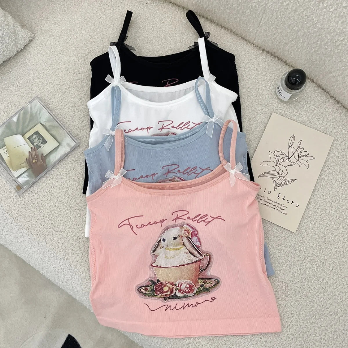 Cute Rabbit Print Crop Tank Top – Kawaii Backless Top