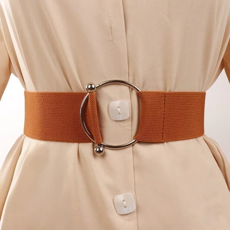 Women's Elastic Wide Round Woven Canvas Waist Belt, 5cm Stretch Fashion Cinch Belt with textured woven design
