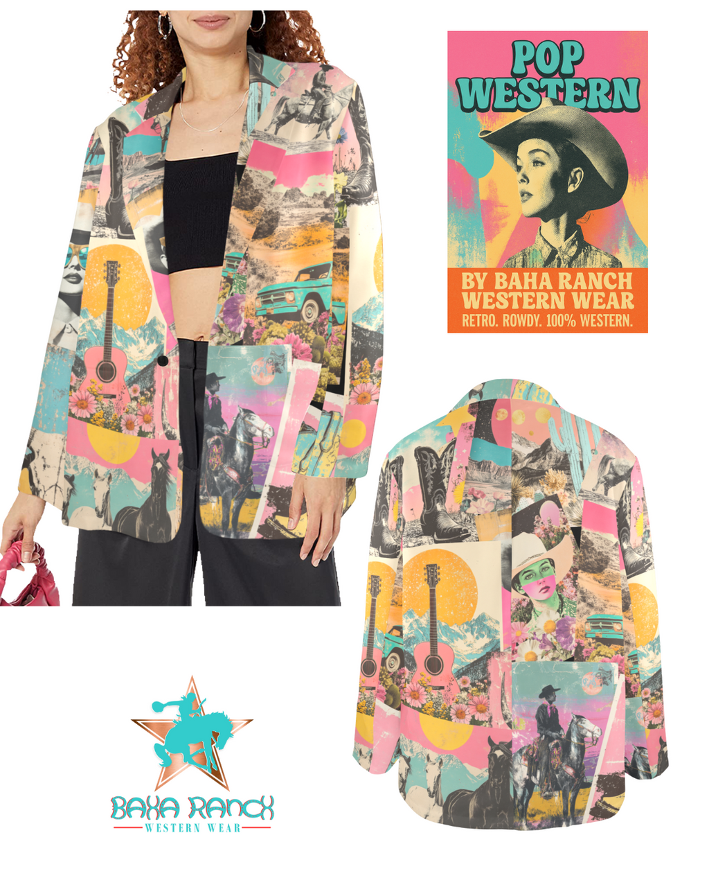 Baha Ranch Retro Pop Western Collage Blazer
