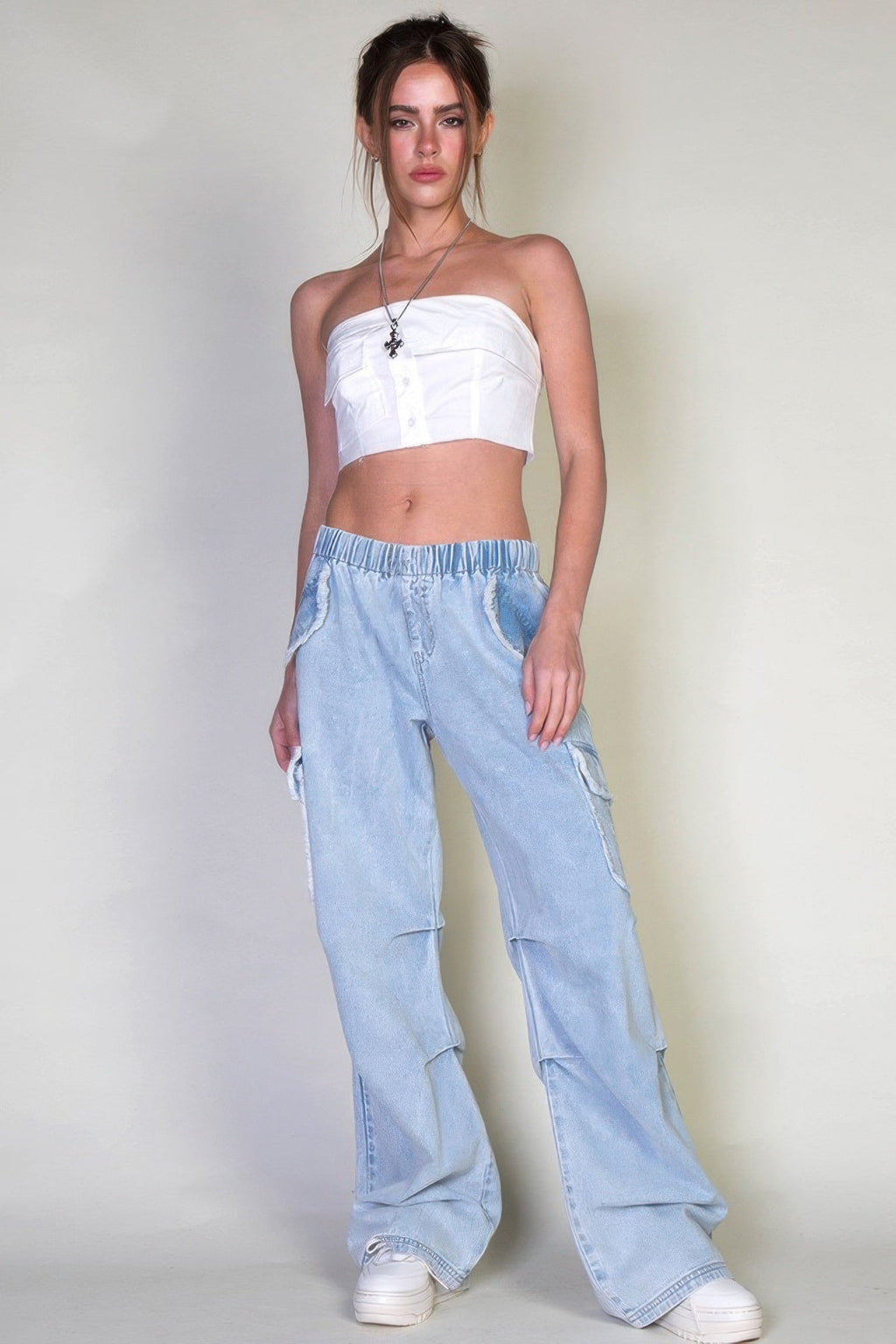 Denim Cargo Pants With Pockets