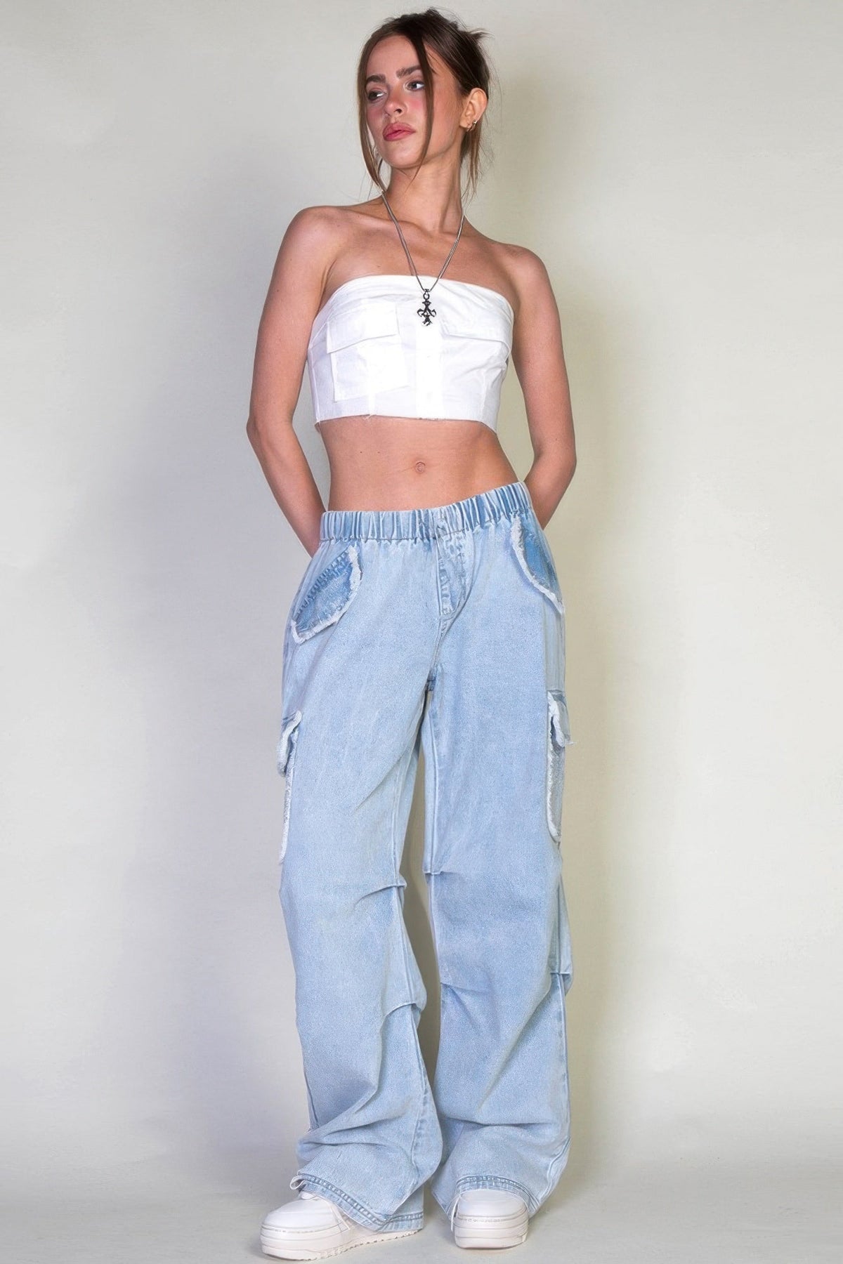 Denim Cargo Pants With Pockets