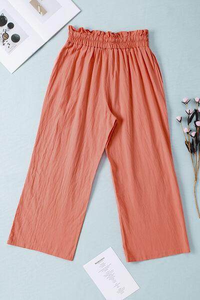 Drawstring Paperbag Waist Wide Leg Pants for Women
