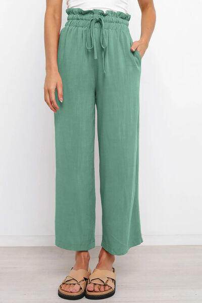 Drawstring Paperbag Waist Wide Leg Pants for Women