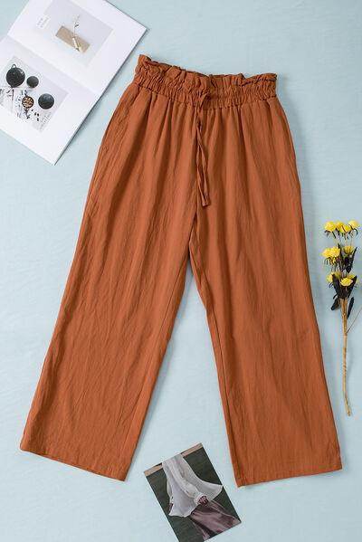 Drawstring Paperbag Waist Wide Leg Pants for Women