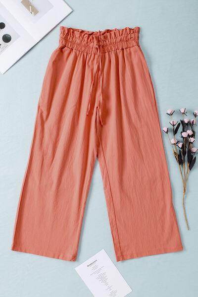 Drawstring Paperbag Waist Wide Leg Pants for Women