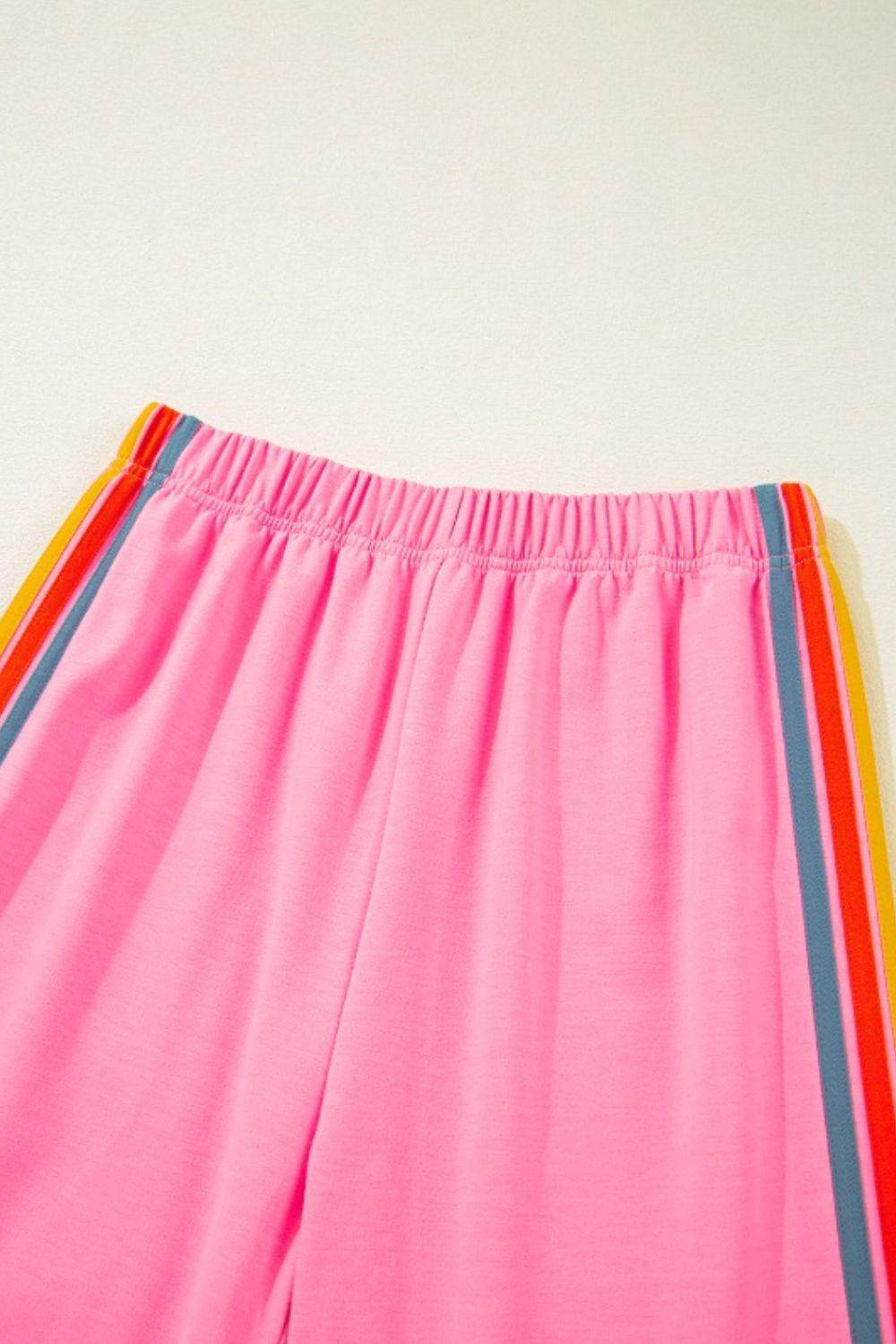 Contrast Striped Elastic Waist Active Pants for Women