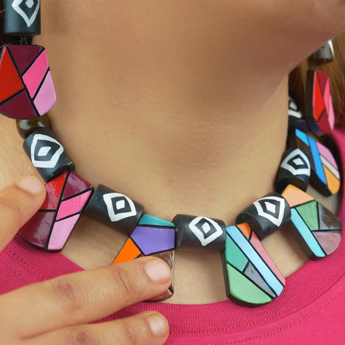 Earth-Born Mosaic: Hand-Painted Terracotta Jewelry Set