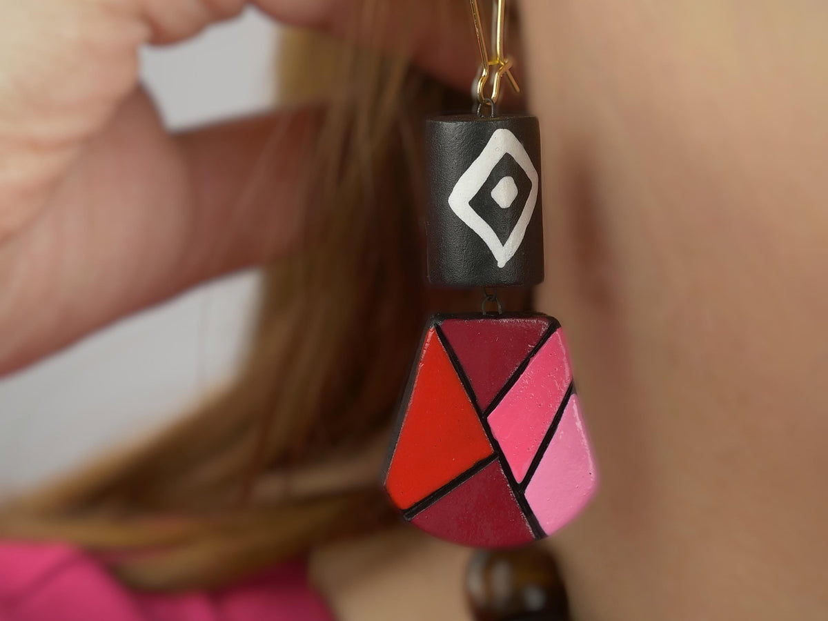 Earth-Born Mosaic: Hand-Painted Terracotta Jewelry Set