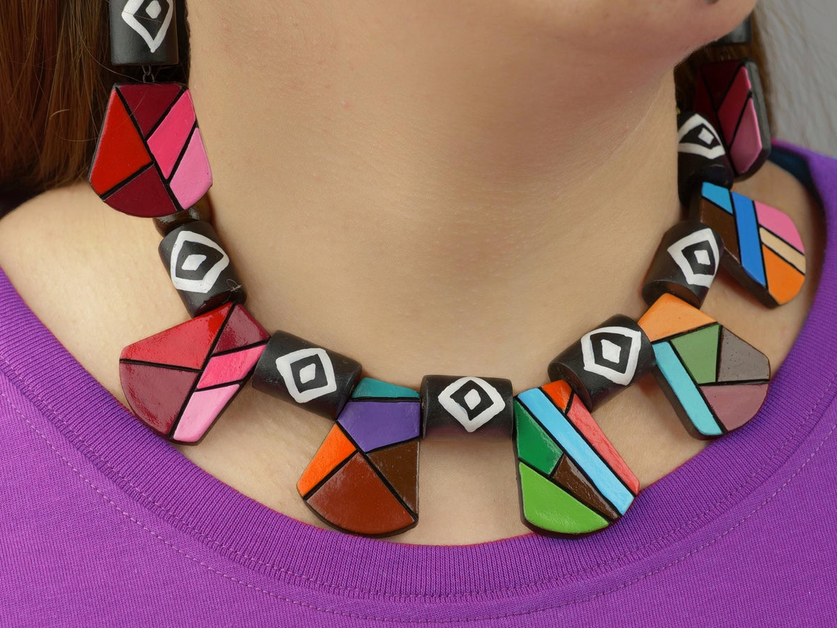 Earth-Born Mosaic: Hand-Painted Terracotta Jewelry Set