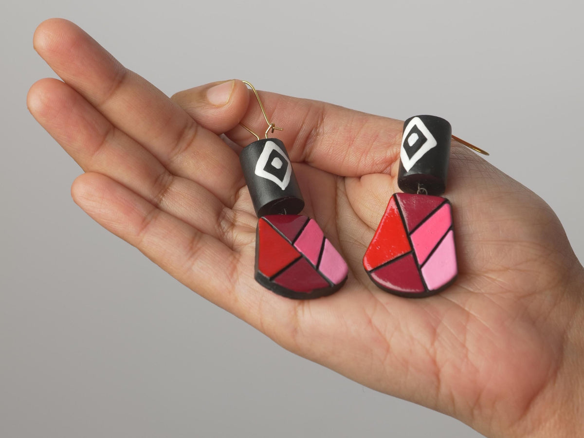 Earth-Born Mosaic: Hand-Painted Terracotta Jewelry Set