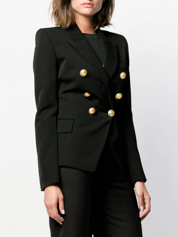 Women's Short Double-Breasted Blazer - Long Sleeve - Multiple Colors