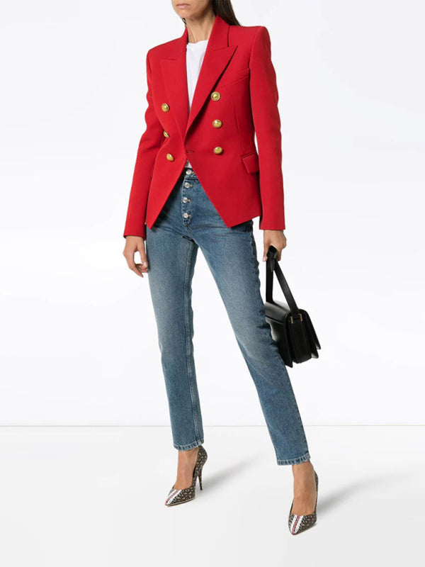 Women's Short Double-Breasted Blazer - Long Sleeve - Multiple Colors