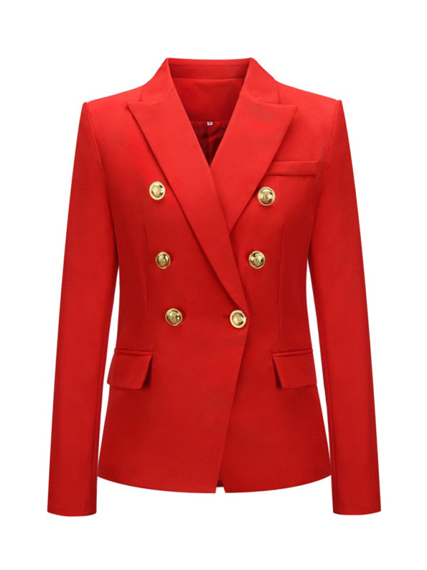 Women's Short Double-Breasted Blazer - Long Sleeve - Multiple Colors