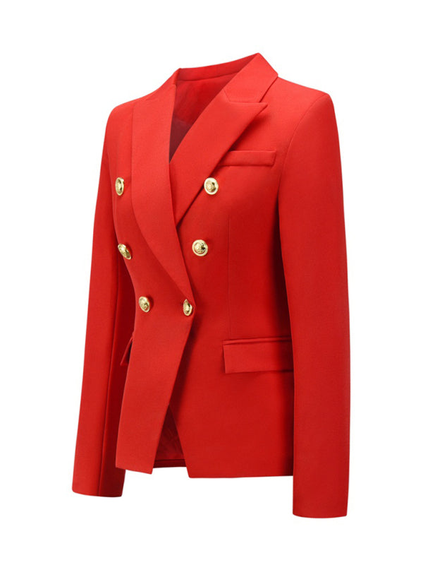 Women's Short Double-Breasted Blazer - Long Sleeve - Multiple Colors