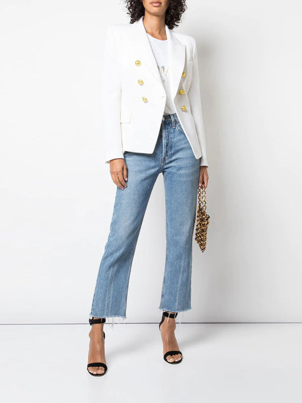 Women's Short Double-Breasted Blazer - Long Sleeve - Multiple Colors