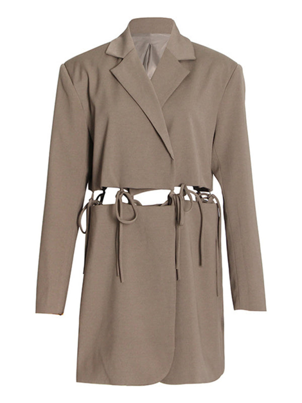 Women's Long Sleeve Blazer - Lapel Collar - Cotton Blend - Casual