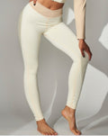 JULIETTA COLLECTION high-waisted cream color block leggings with a sleek skinny fit for yoga and activewear.